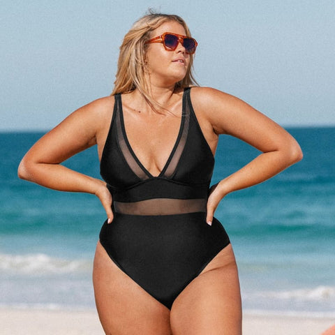 Maiô Feminino Plus Size Com Transparência Preto / G