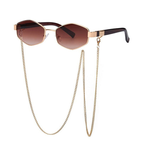 Óculos Vintage Feminino Hexagonal Marrom Com Dourado Óculos De Sol 08