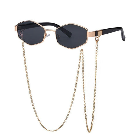 Óculos Vintage Feminino Hexagonal Preto Com Dourado Óculos De Sol 08