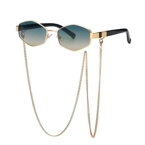 Óculos Vintage Feminino Hexagonal Verde Azulado Com Dourado Óculos De Sol 08