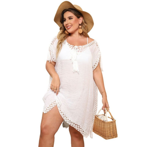 Saída De Praia Feminina Plus Size Branco / Único 01