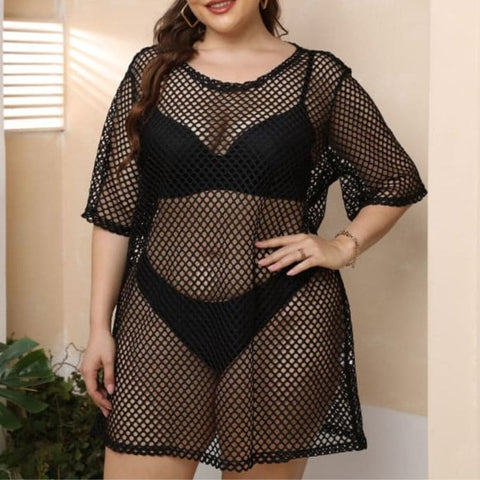 Saída De Praia Feminina Plus Size Preta 02