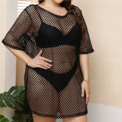 Saída De Praia Feminina Plus Size Preta / G 02