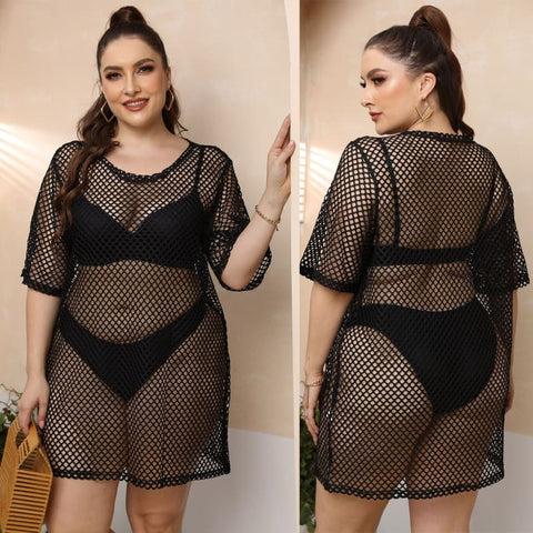 Saída De Praia Feminina Plus Size Preta 02